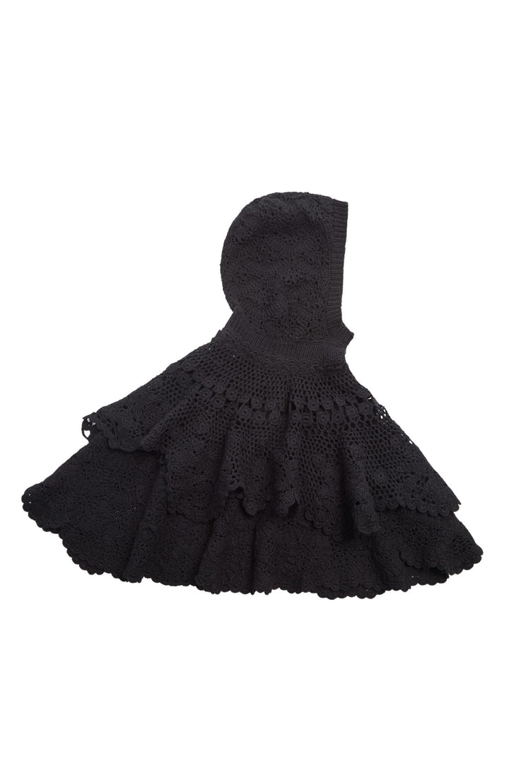 Wright Knit Crochet Poncho Black