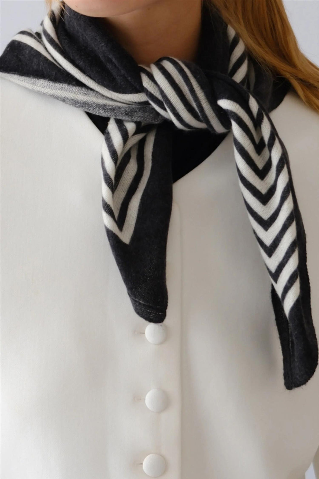 Cashmere Striped Scarf 65 cm. Black