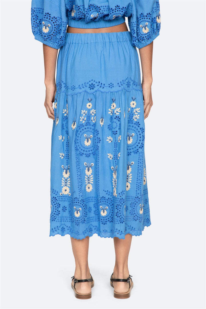 Catharina Embroidered Midi Skirt Blue