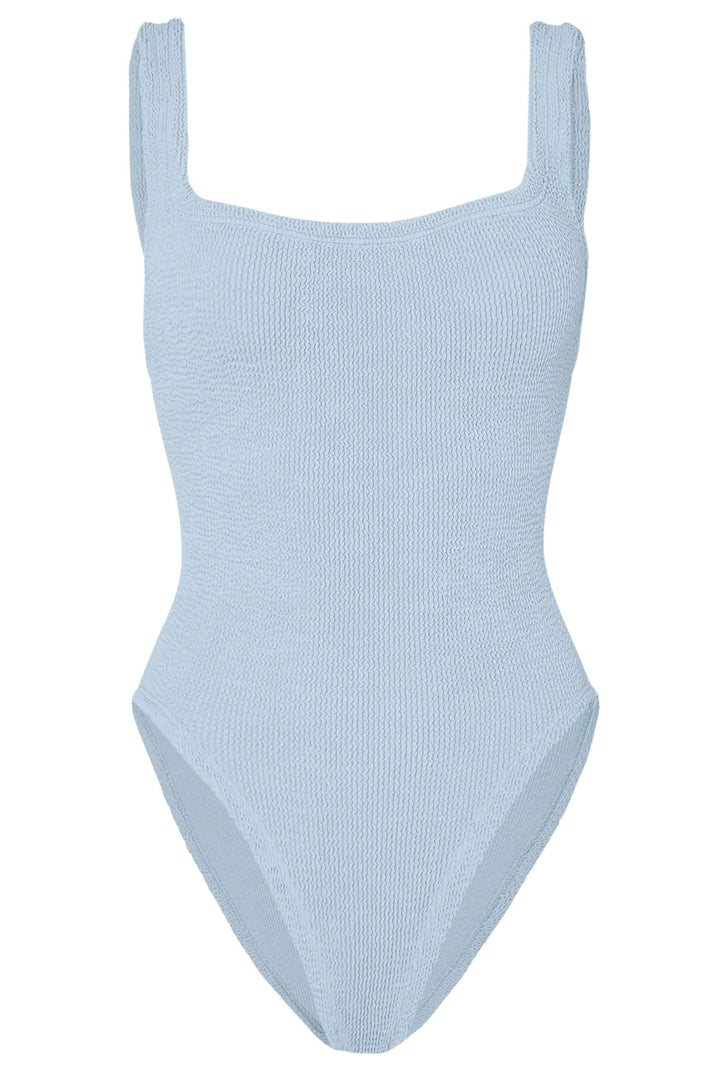 Square Neck Crinkle Swimsuit Metallic Ice Blue