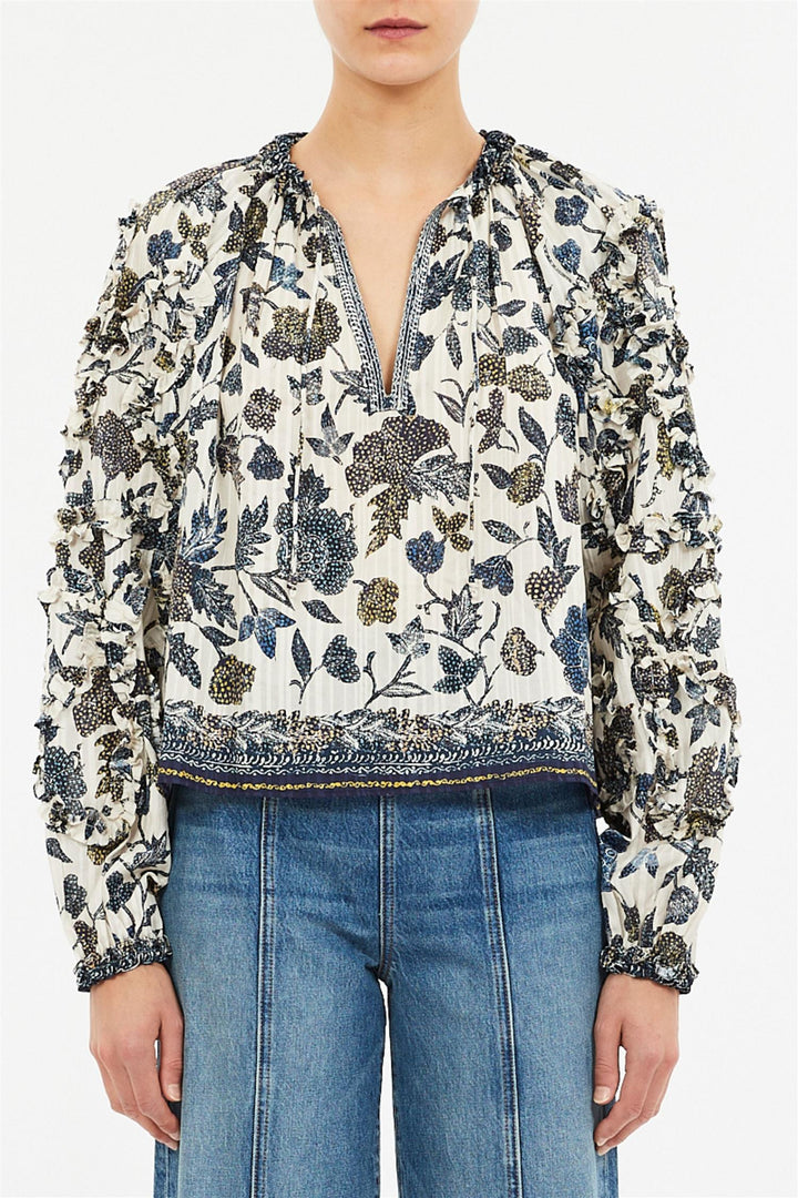 Azrou Cotton Long Sleeve Blouse Porcelain