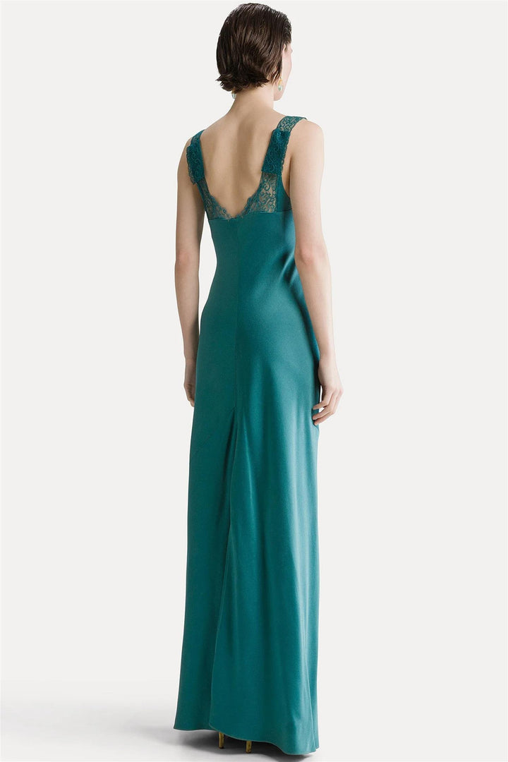 Envers Satin Lace Long Dress Jade