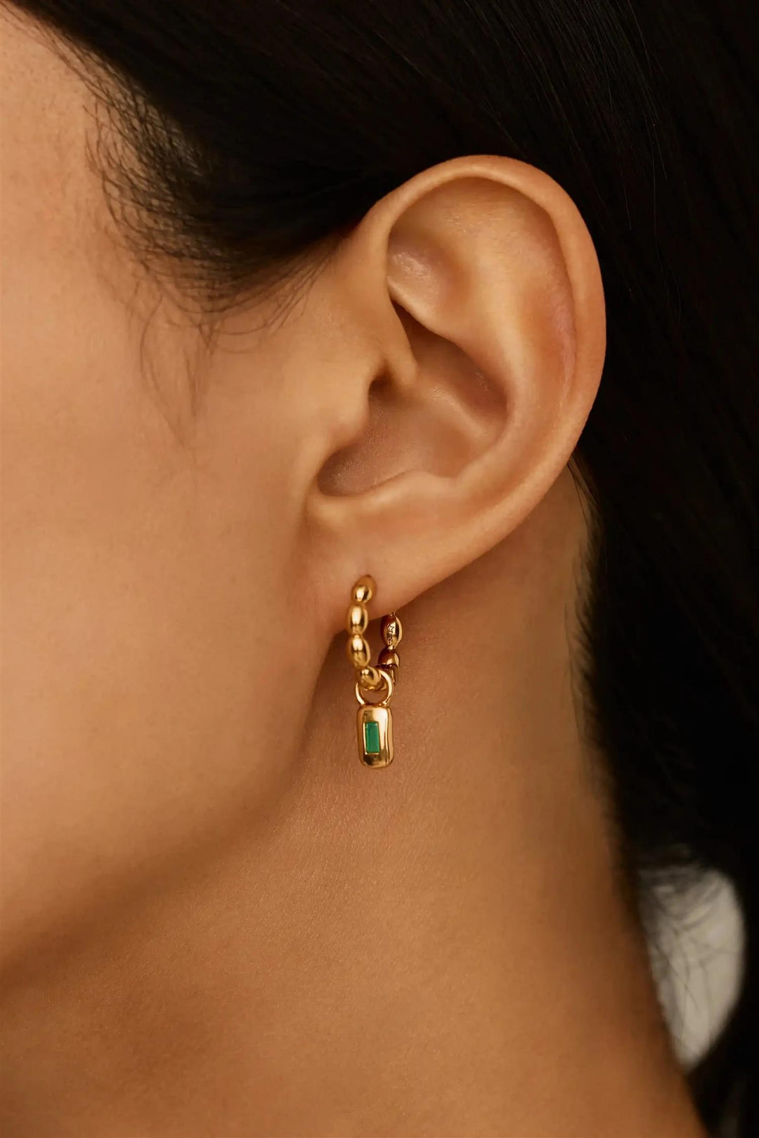 Molten Gemstone Olive Charm Hoop Earrings
