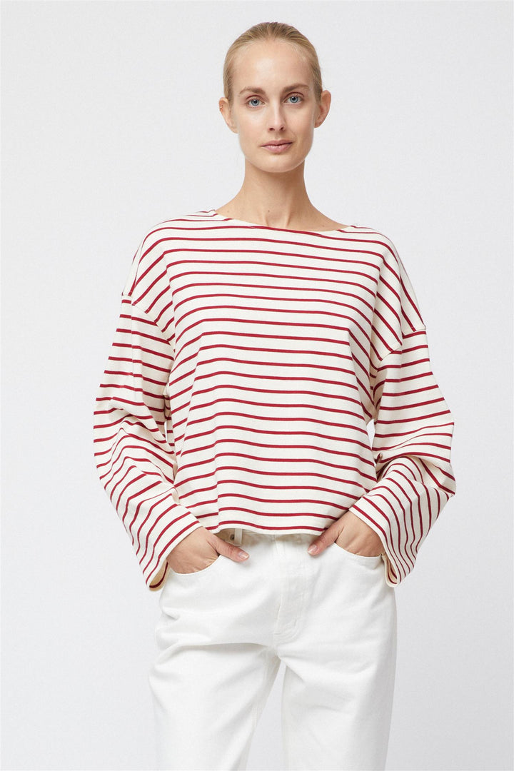 Breton Boatneck Longsleeve Cream Winetasting Stripe