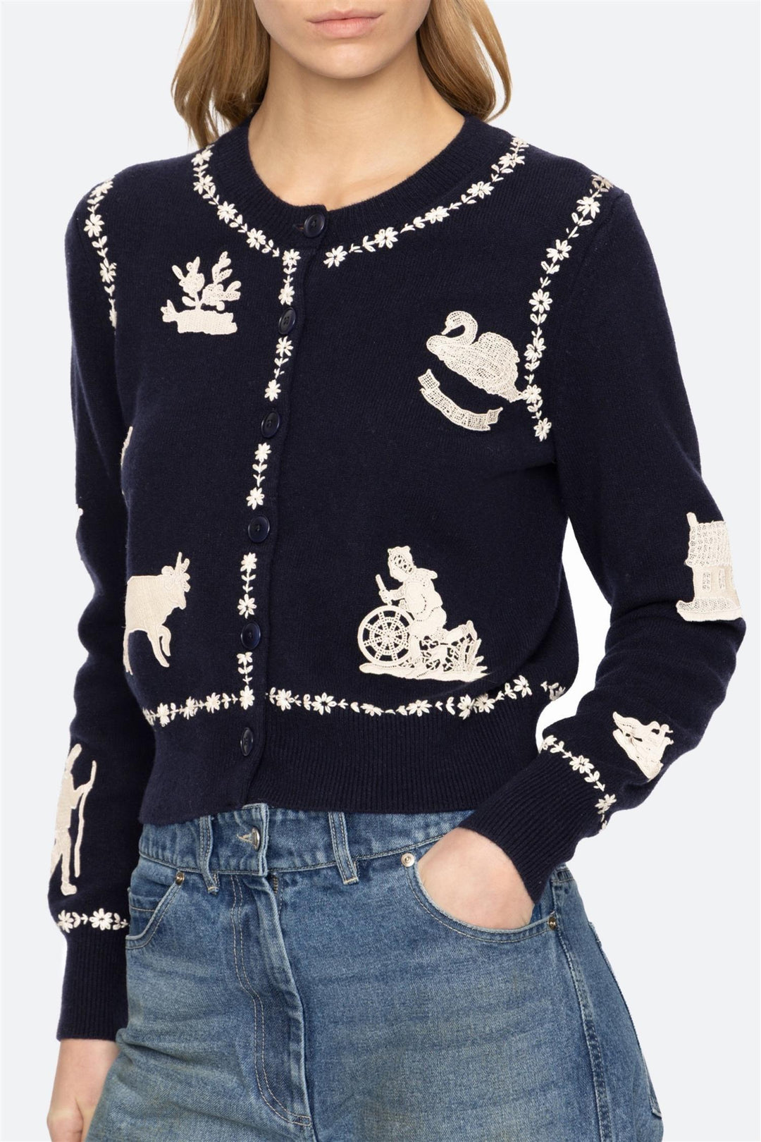 Margureite Lace Patch Cardigan Navy