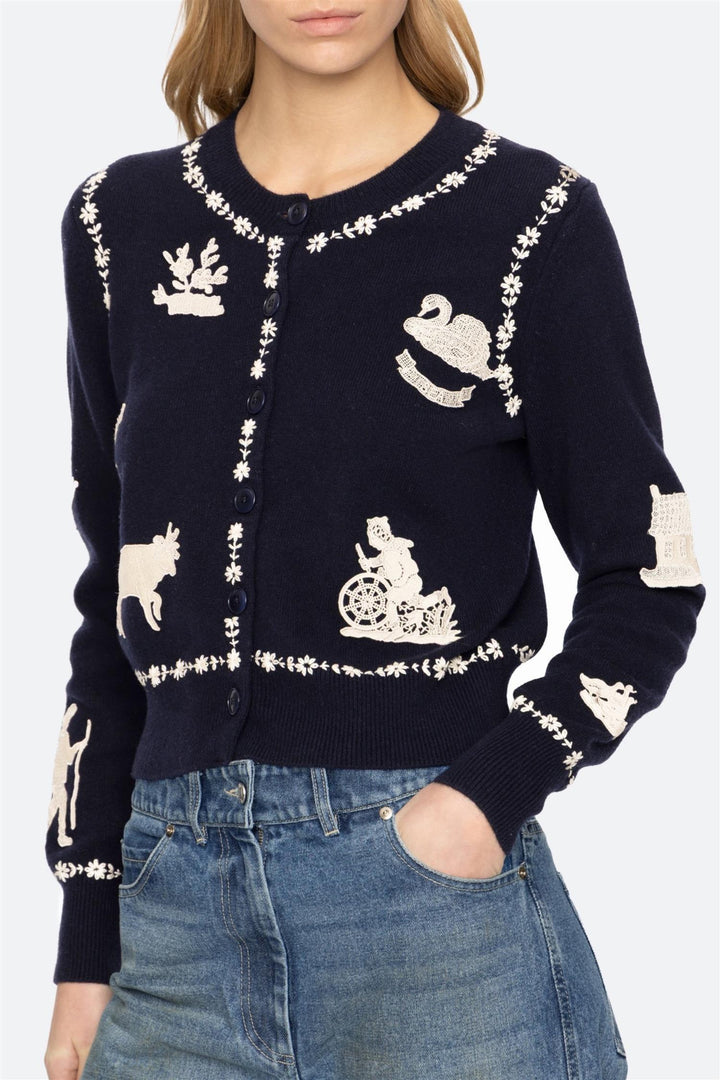 Margureite Lace Patch Cardigan Navy