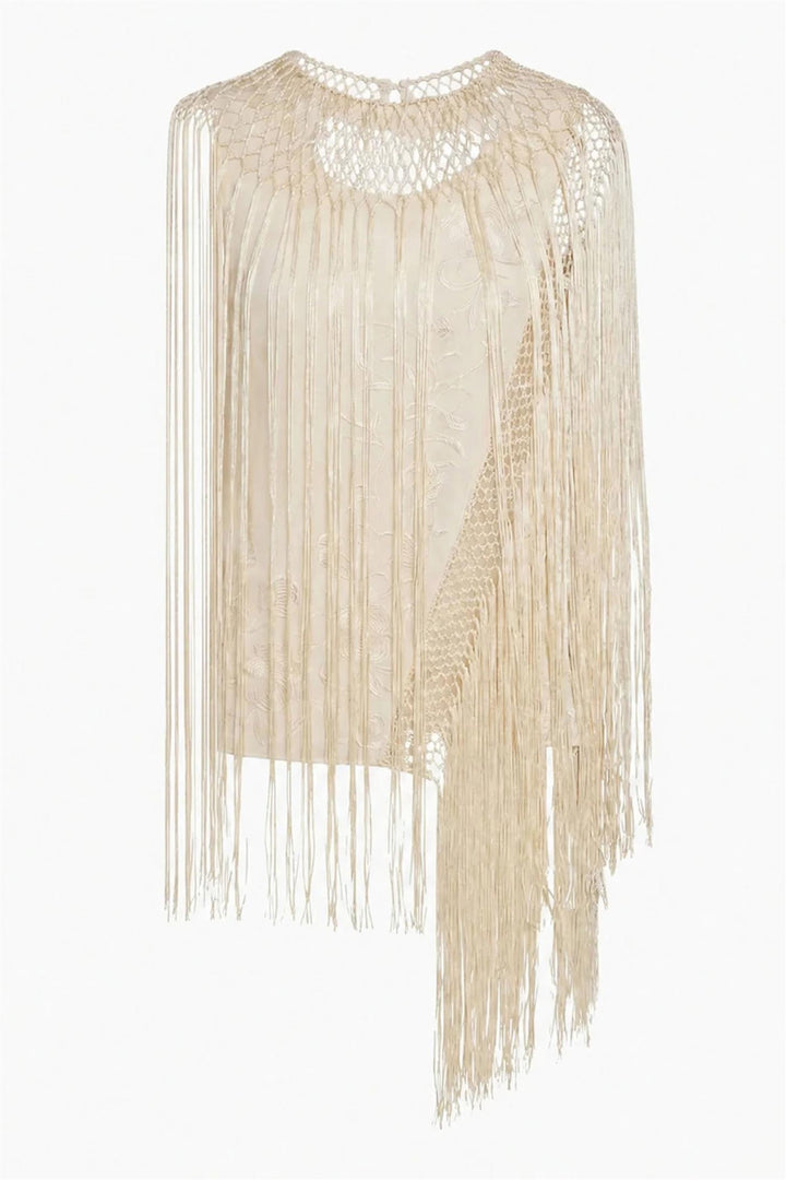 Willa Silk Fringe Top Creme