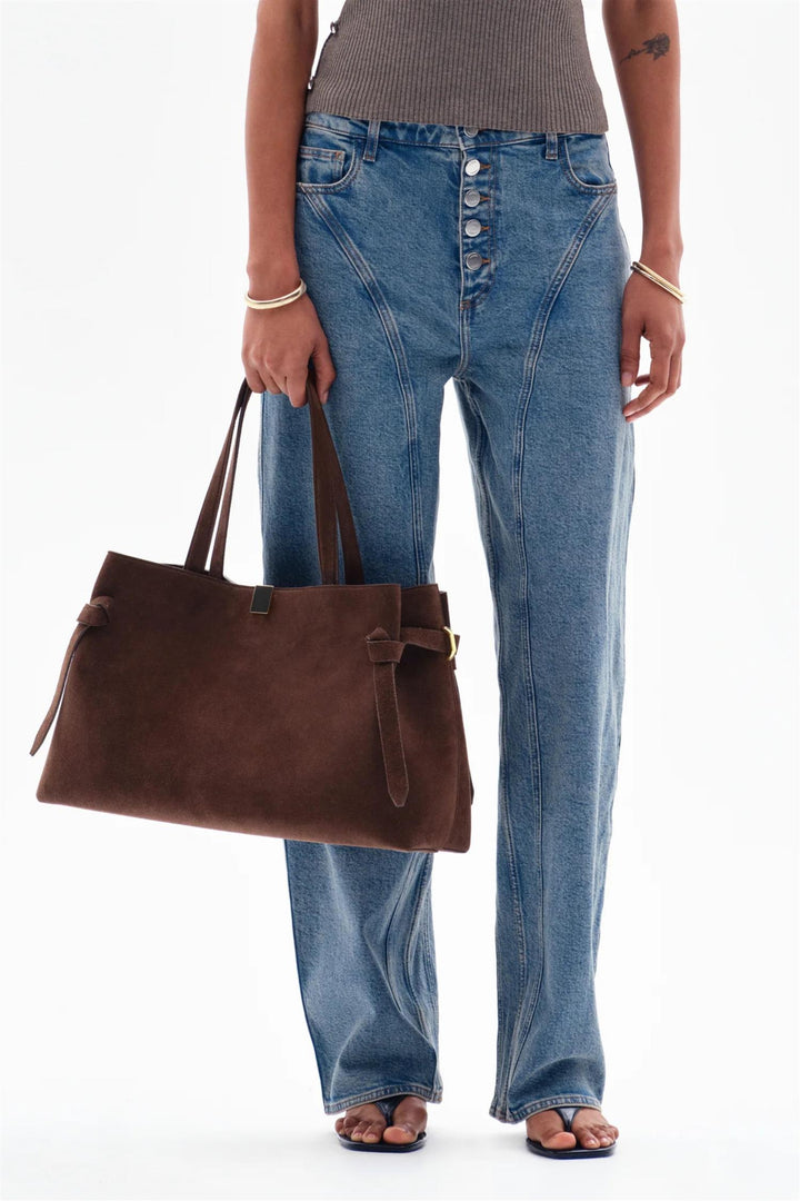 Gyoza Tote Suede Leather Chocolate
