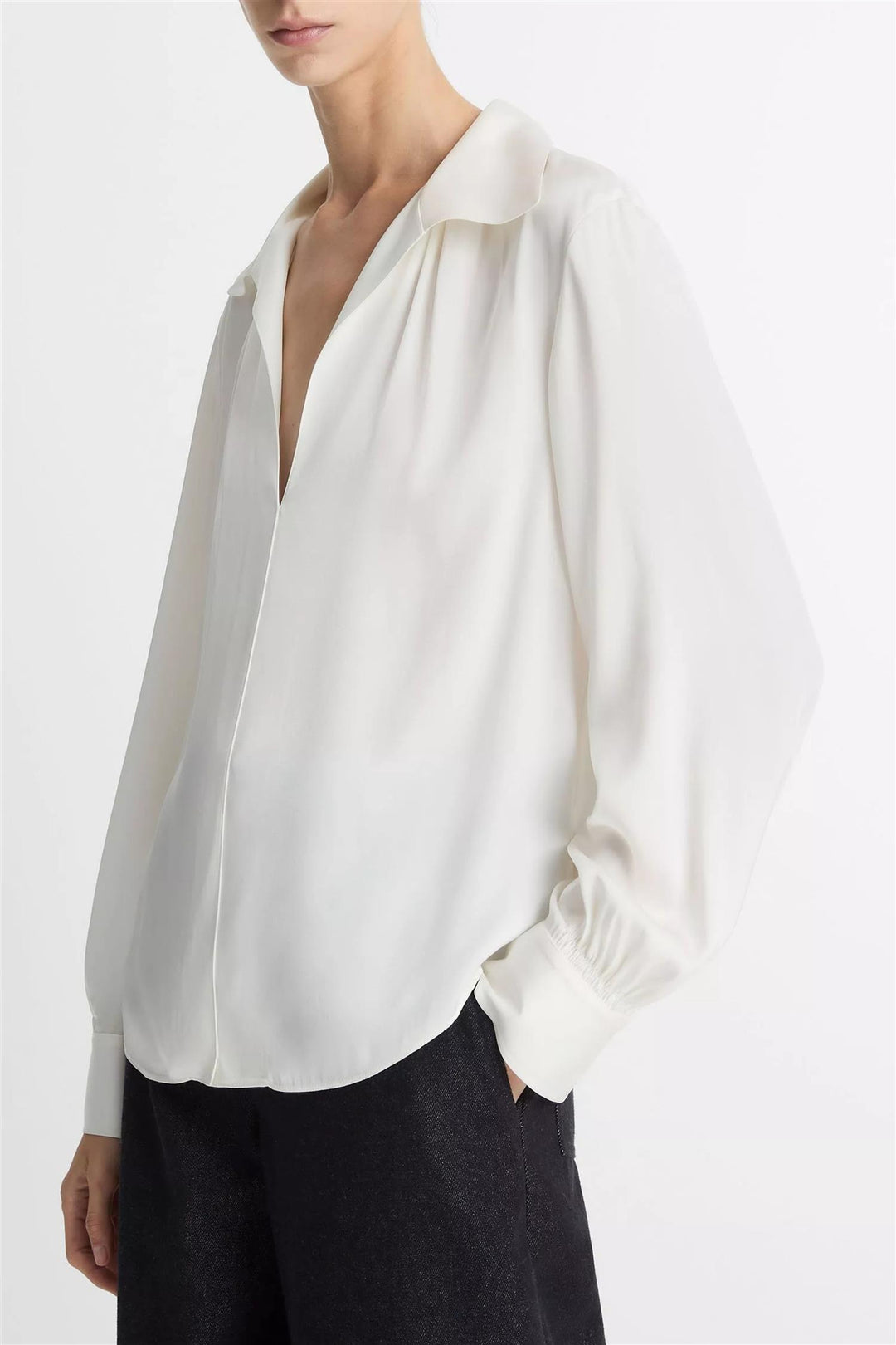 Smocked Long-Sleeved Blouse Off-White