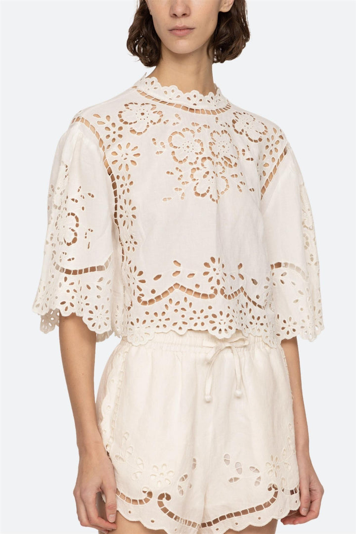 Lula Embroidery Short Sleeve Top White