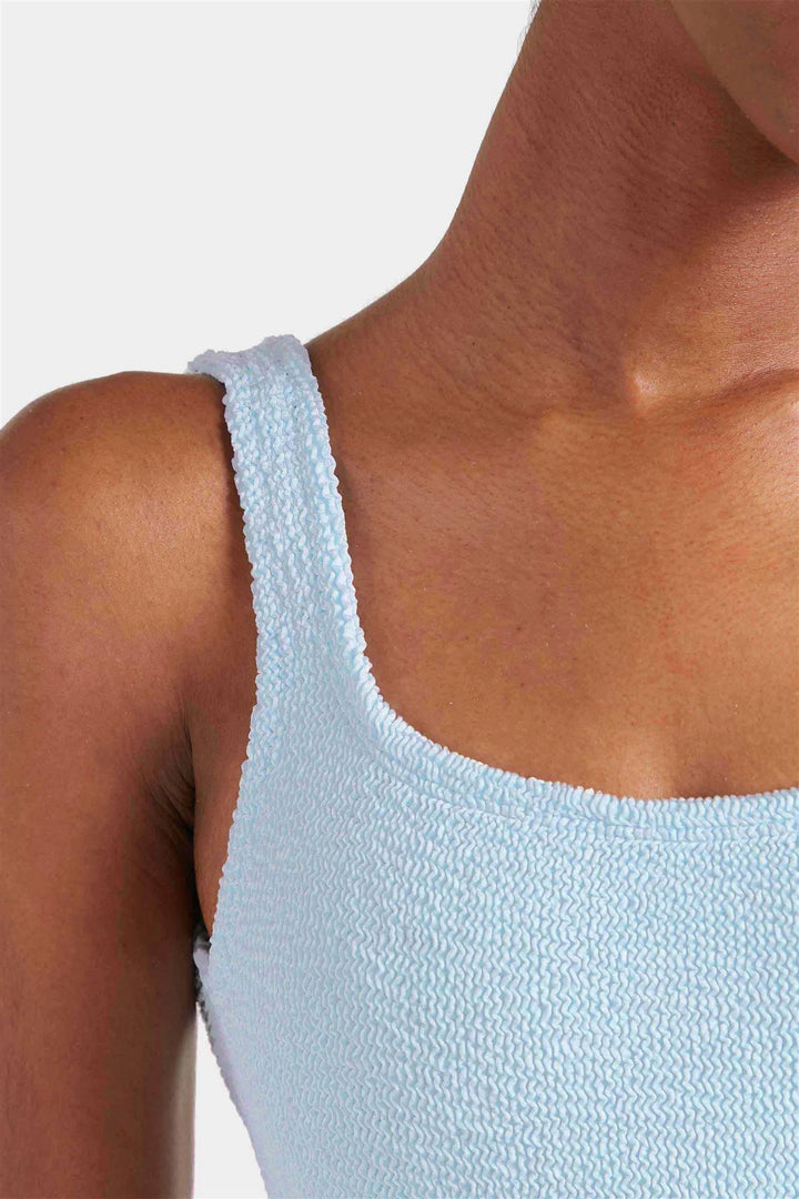 Square Neck Crinkle Swimsuit Metallic Ice Blue