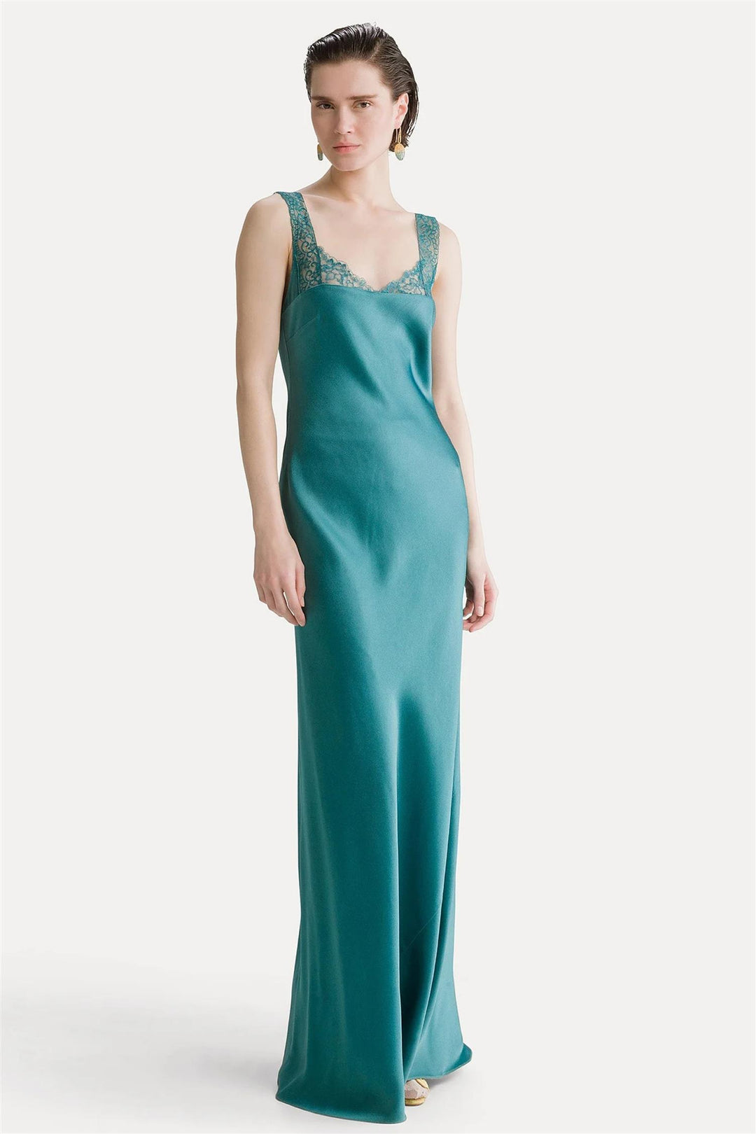 Envers Satin Lace Long Dress Jade