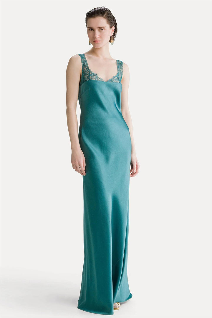 Envers Satin Lace Long Dress Jade