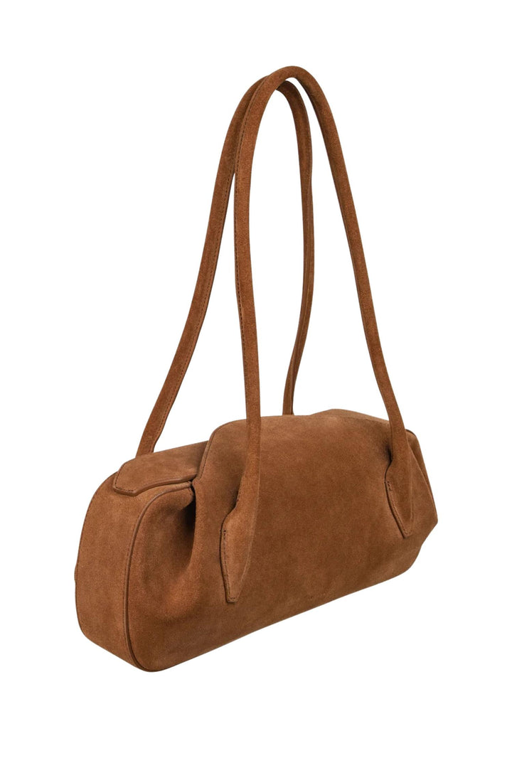 Oyster Shoulder Bag Suede Leather Cognac