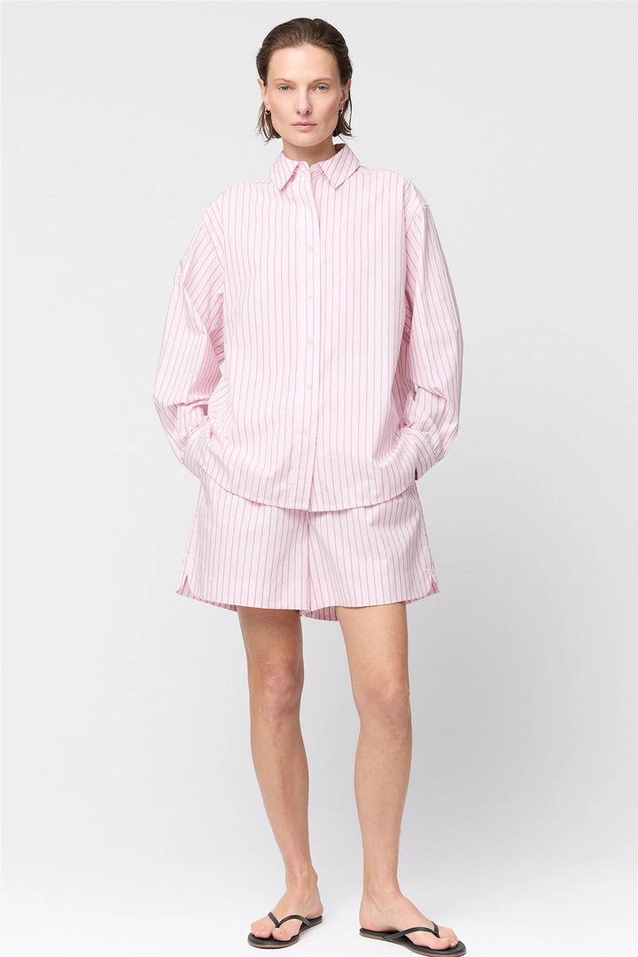 Poplin Workwear Shirt Pink and Red Pinstripe