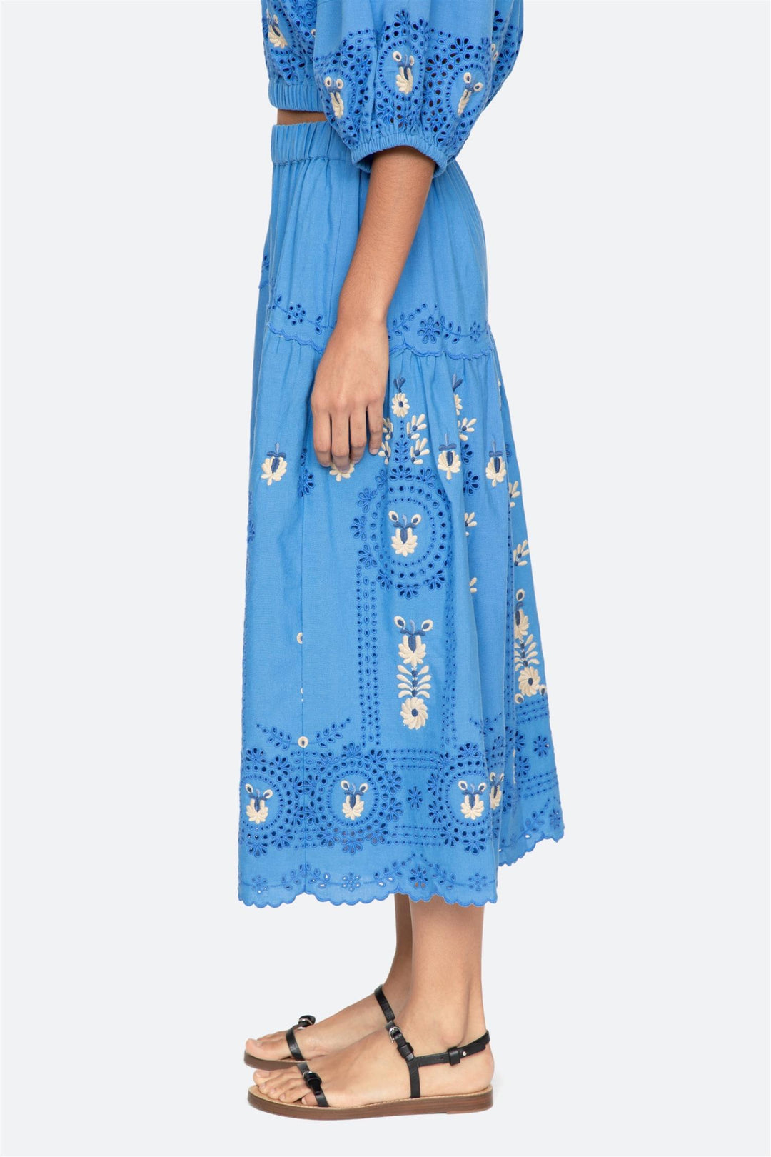 Catharina Embroidered Midi Skirt Blue