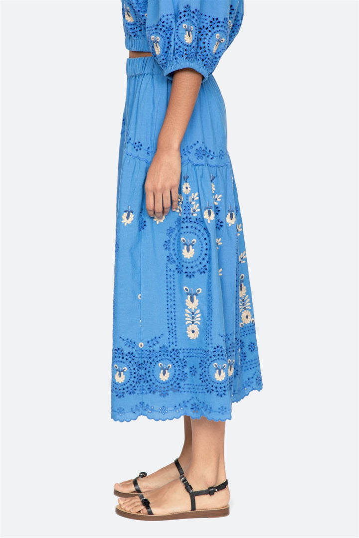 Catharina Embroidered Midi Skirt Blue