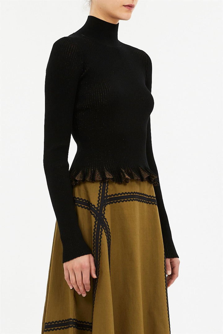Yulia Ruffle Turtleneck Top Noir