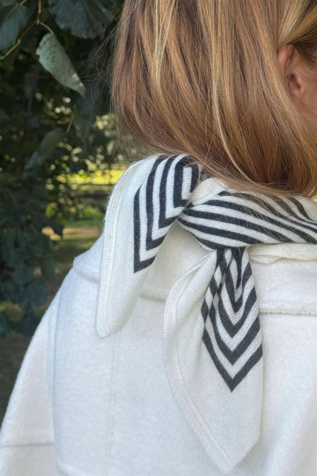 Cashmere Striped Scarf 65 cm. Cream