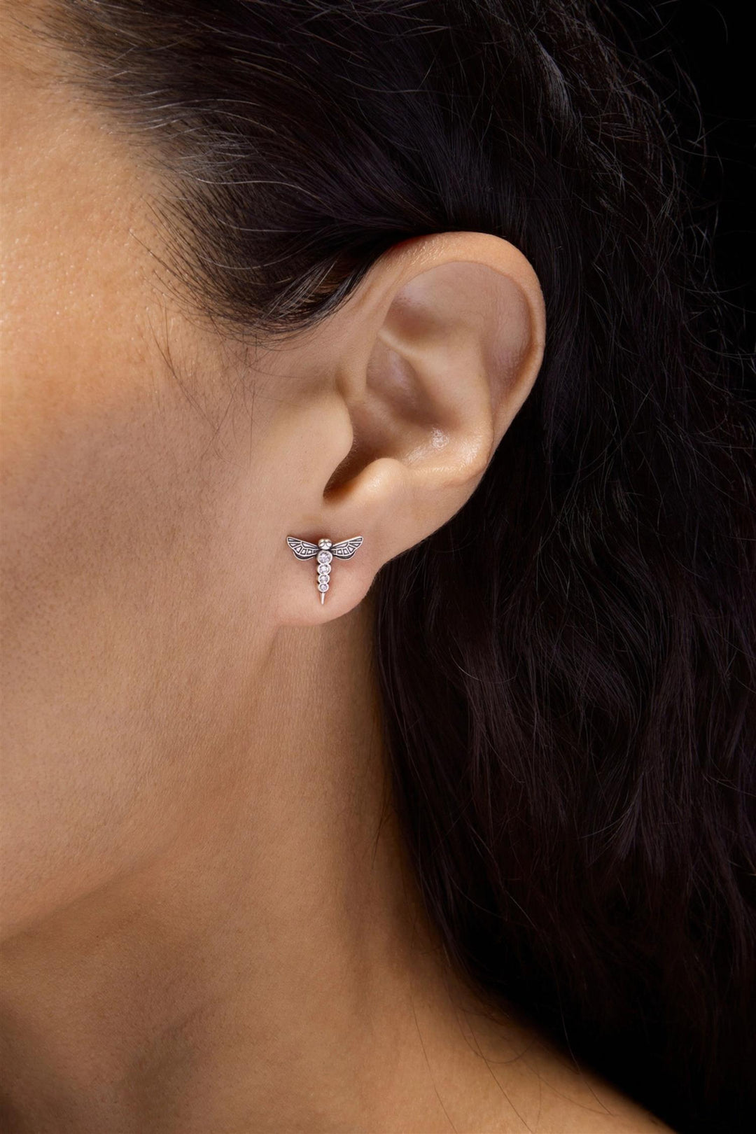 Dragonfly Ear Stud - Oxidized Silver