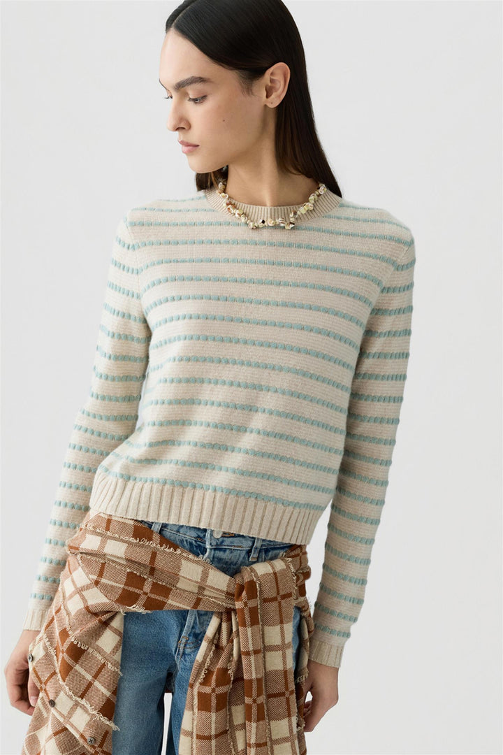 Pebble Stripe Shrunken Crew Sandstone Combo