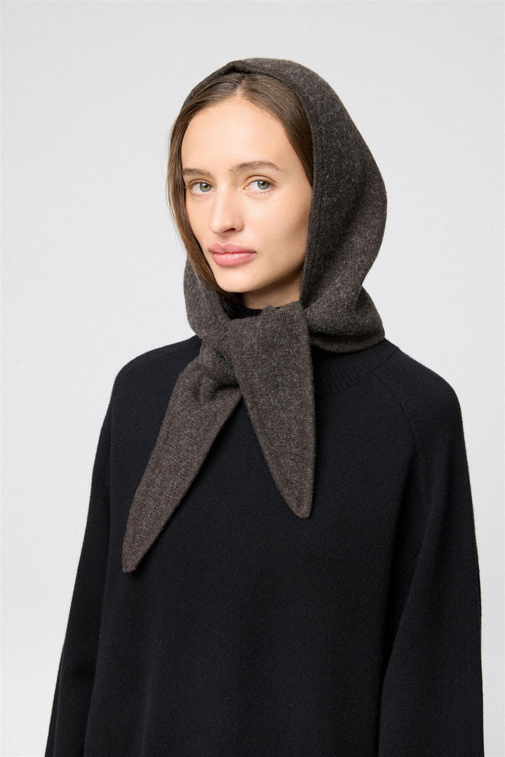Tie Up Knitted Hood Coffee