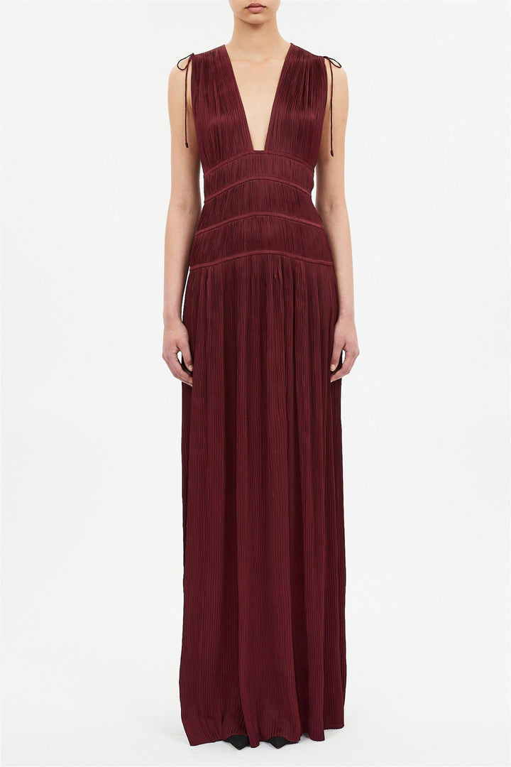 Tasneem Deep V Gown Claret