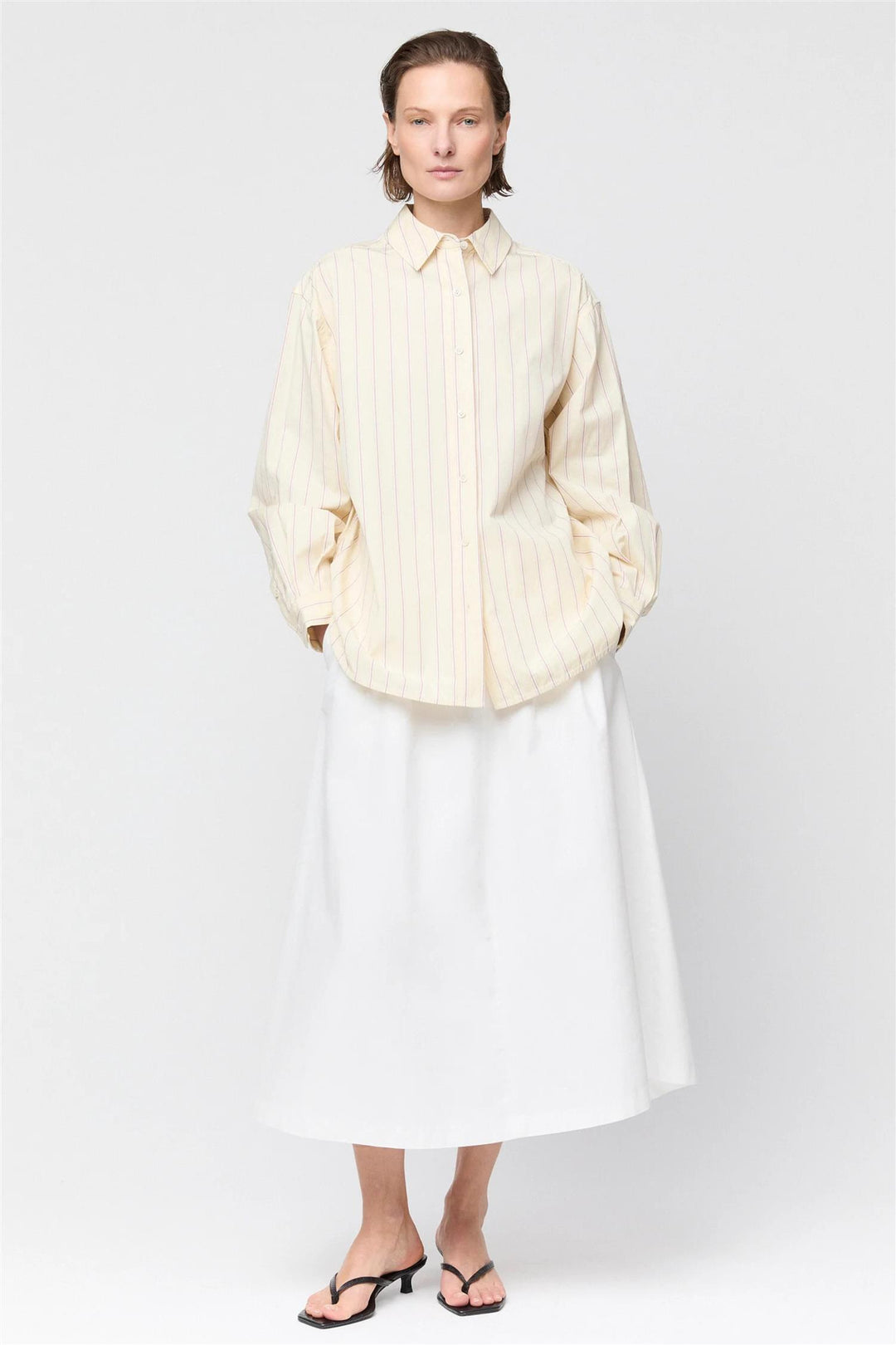Poplin Workwear Shirt Yellow and Tan Pinstripe