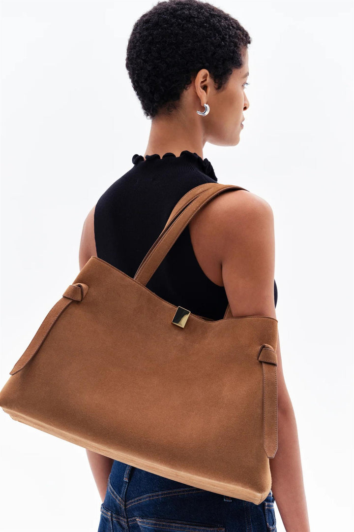 Gyoza Tote Suede Leather Cognac