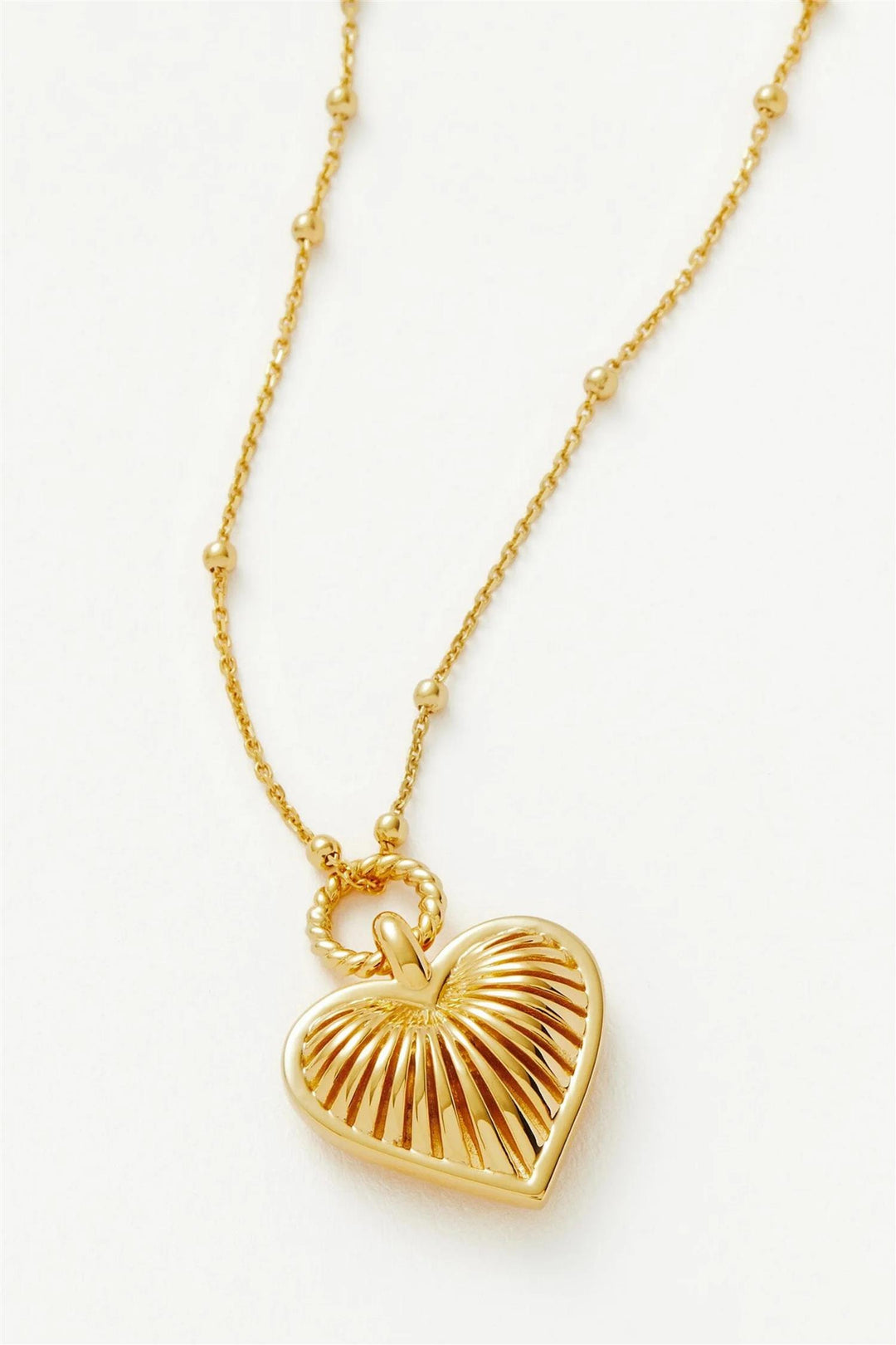 Ridge Heart Charm Pendant Necklace Gold