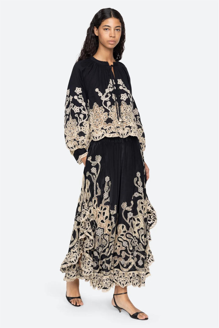 Gracelyn Lace Embroidered Longsleeve Top Black