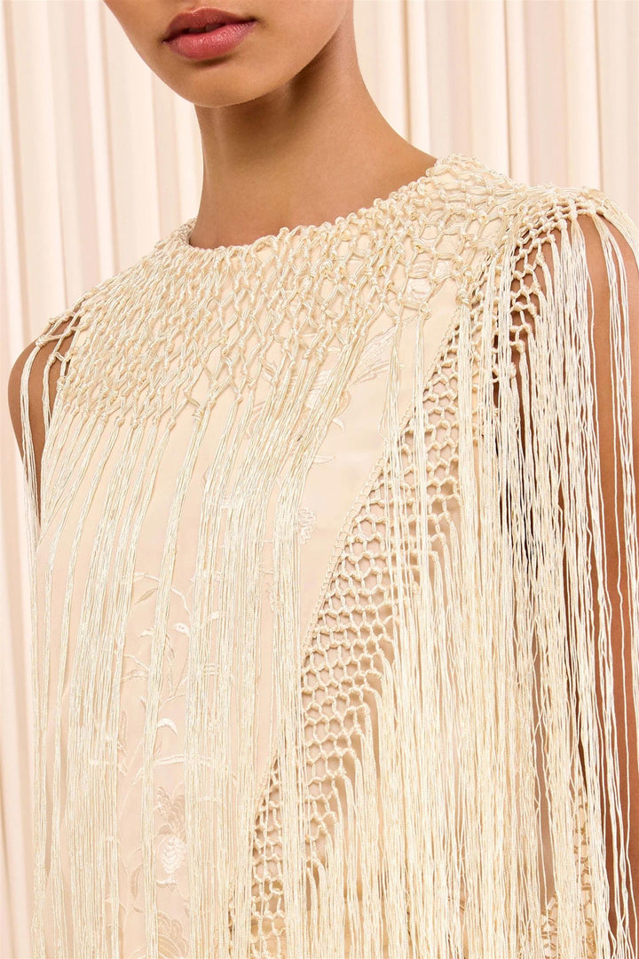 Willa Silk Fringe Top Creme