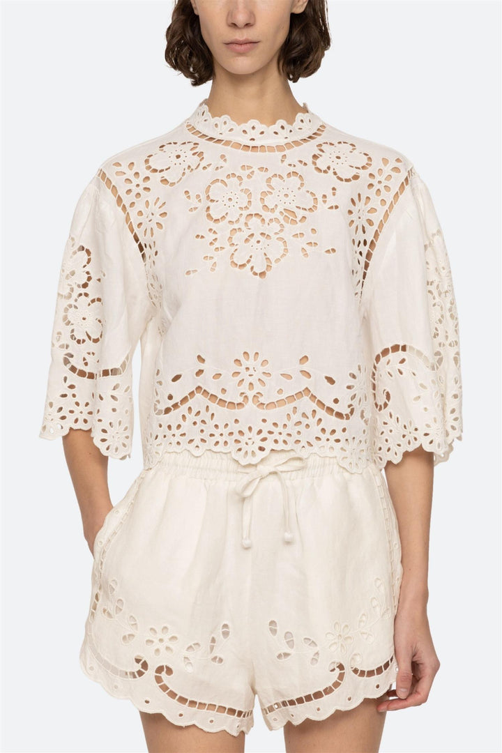 Lula Embroidery Short Sleeve Top White