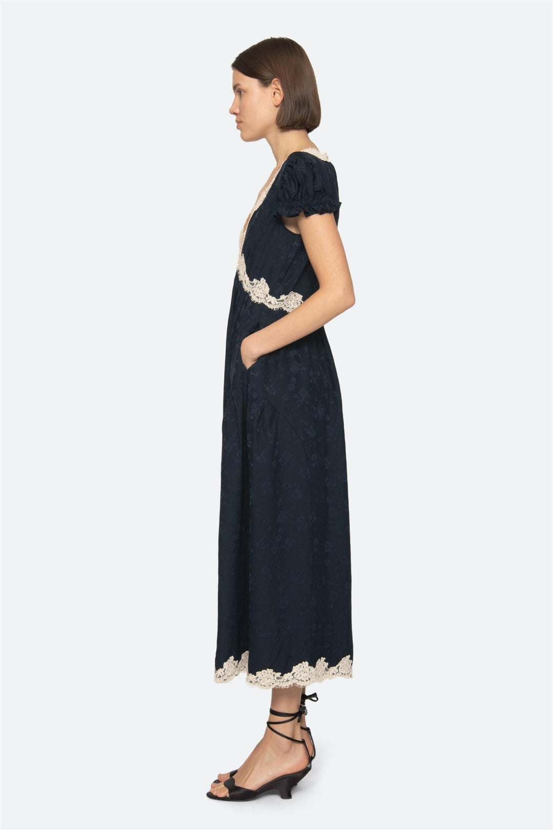 Shay Lace V-Neck Midi Dress Navy