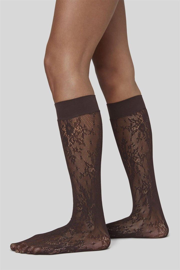Rosa Lace Knee-Highs Dark Brown