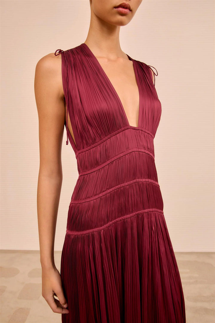 Tasneem Deep V Gown Claret