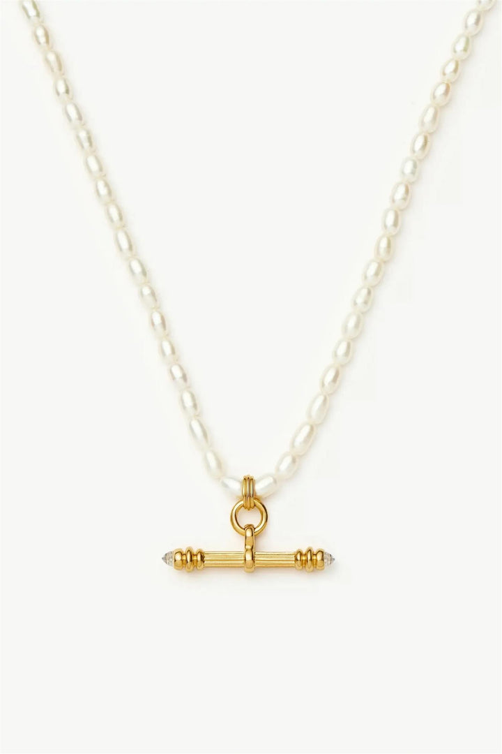 Harris Reed Pearl T-Bar Necklace Gold