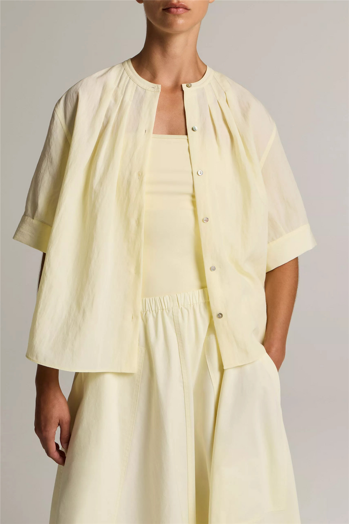 Gathered A-Line Button-Front Shirt Sun Petal