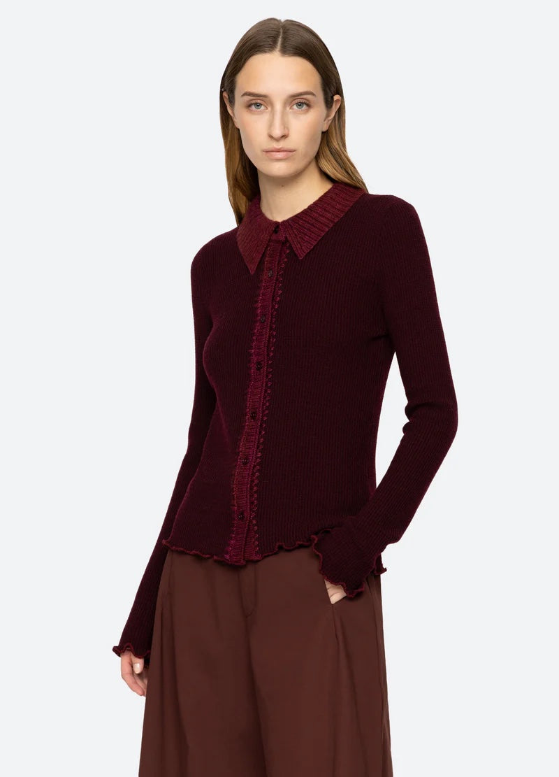 Clare Thermal Knit Cardigan Burgundy