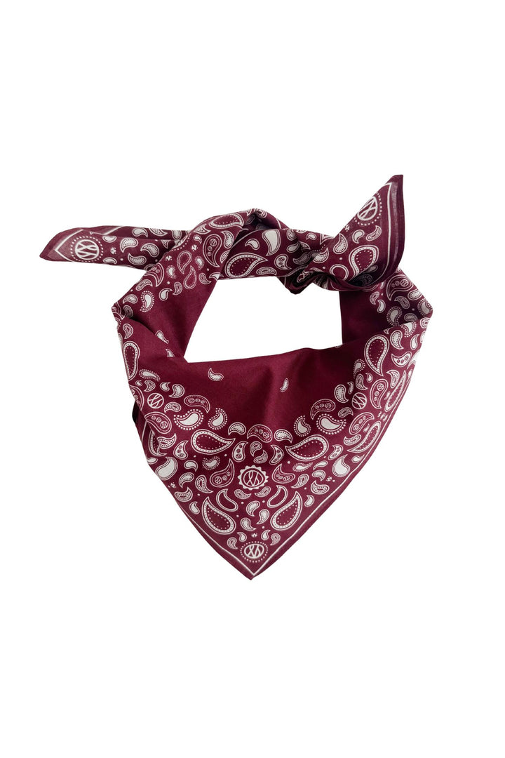 Cotton Paisley Scarf 55 cm. Wine Red & Cream