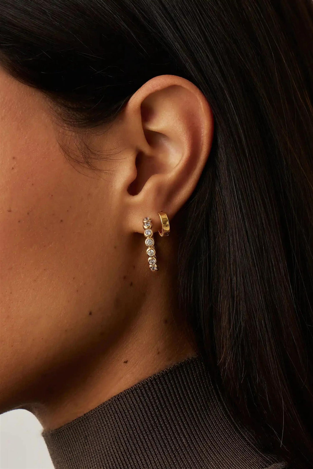 Tennis Medium Hoop Earrings Gold
