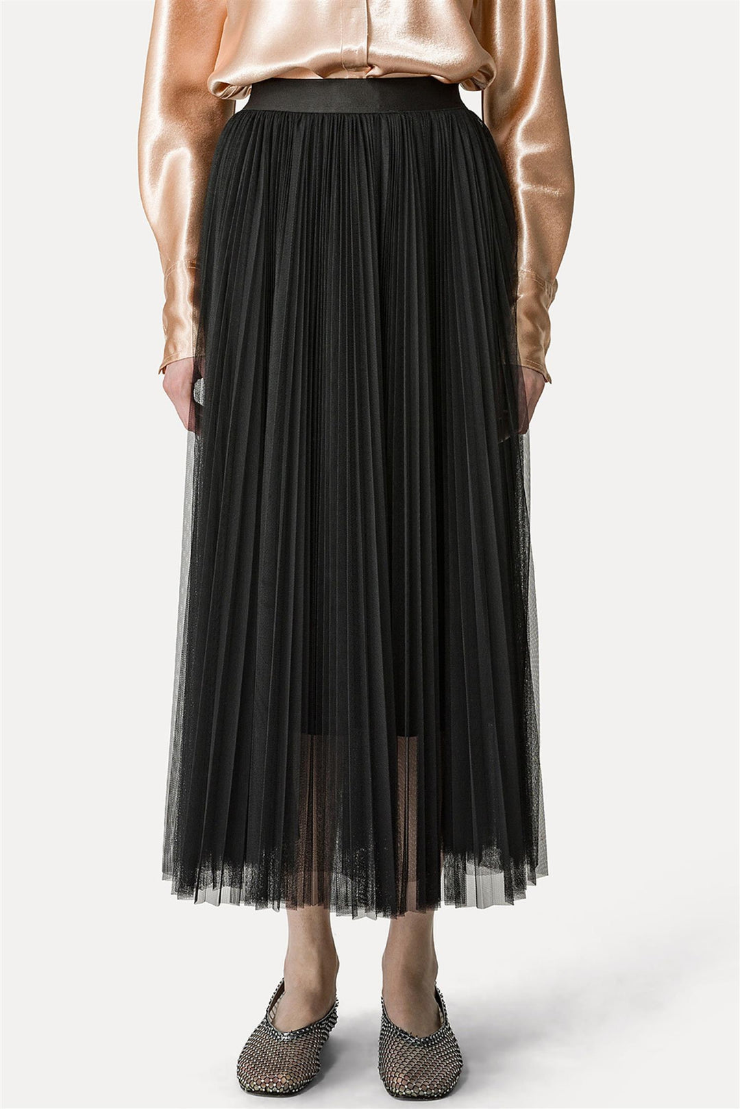 Tulle Plissé Skirt Nero