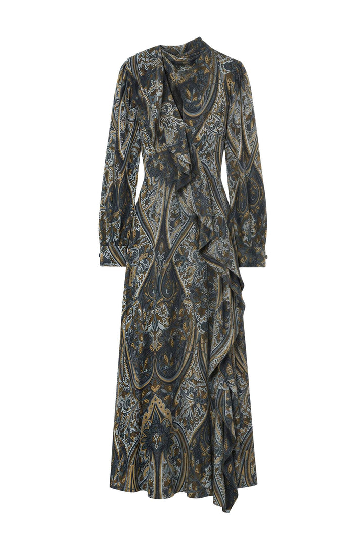 Sabrina Long Sleeve Silk Dress Prussian