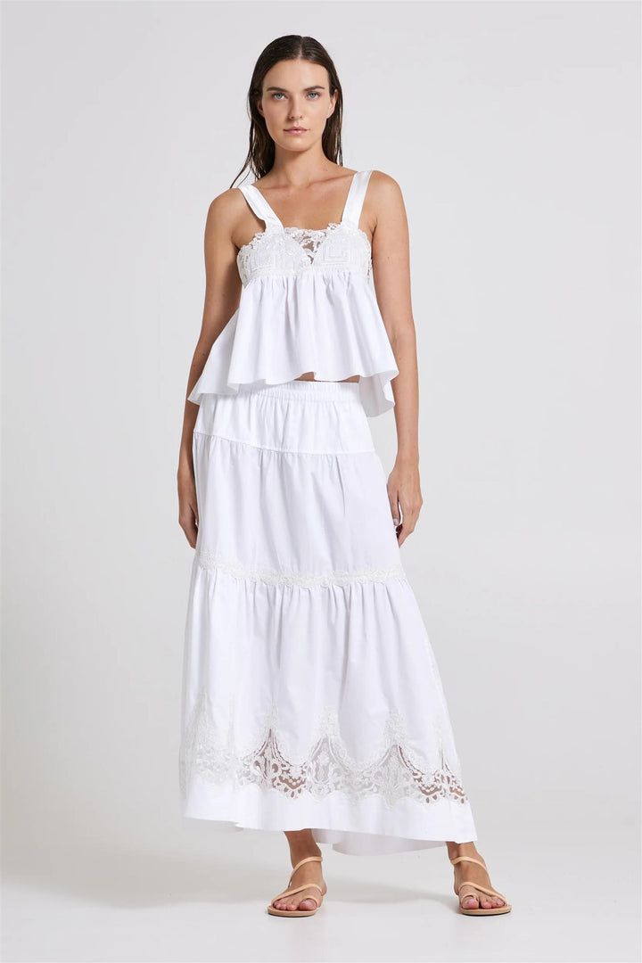 Lace Trim Long Skirt White