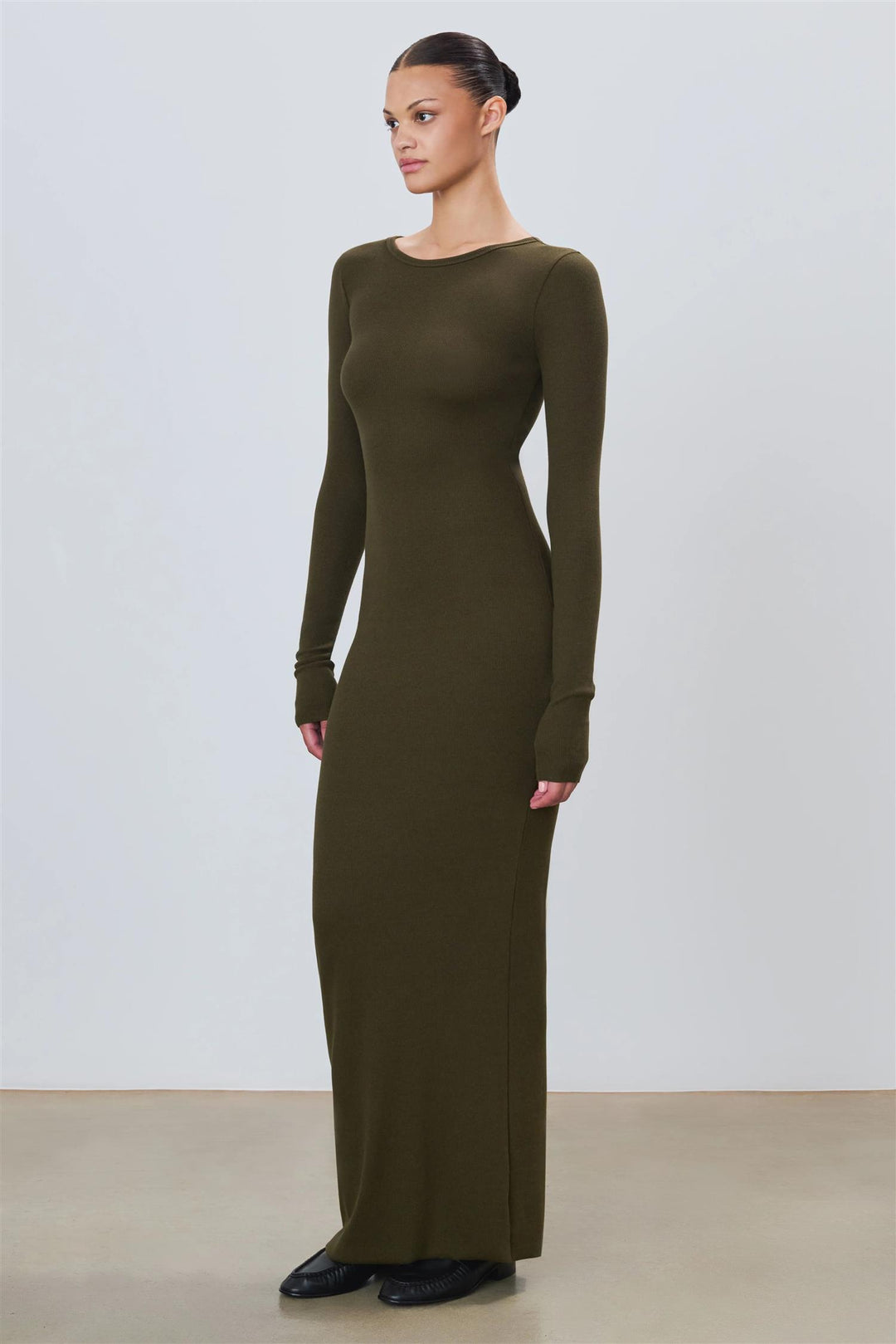 Long Sleeve Crewneck Maxi Dress Moss