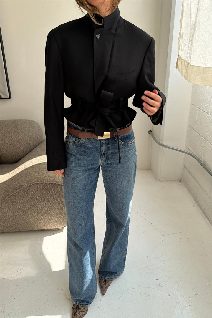 Belted Cropped Blazer Black