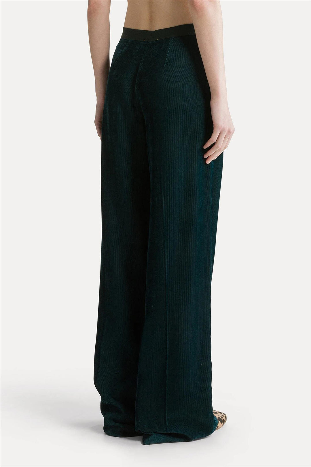 Fluid Ribbed Velvet High Waist Pants Jade
