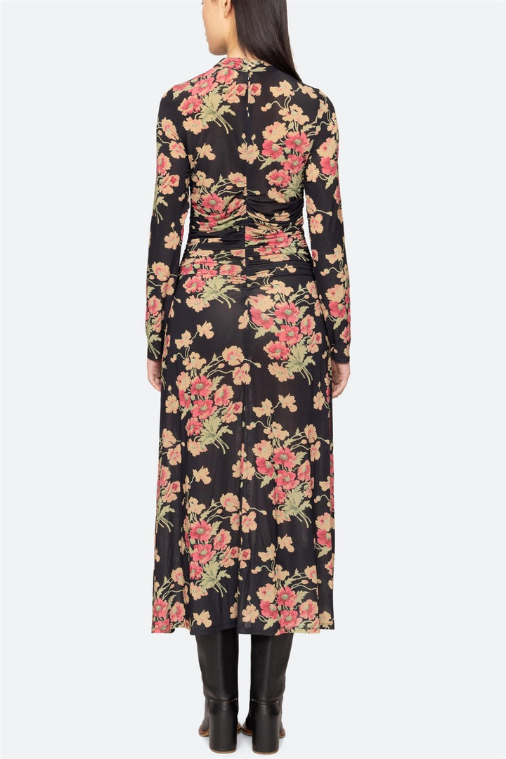 Cornelia Print Long Sleeve Midi Dress Black
