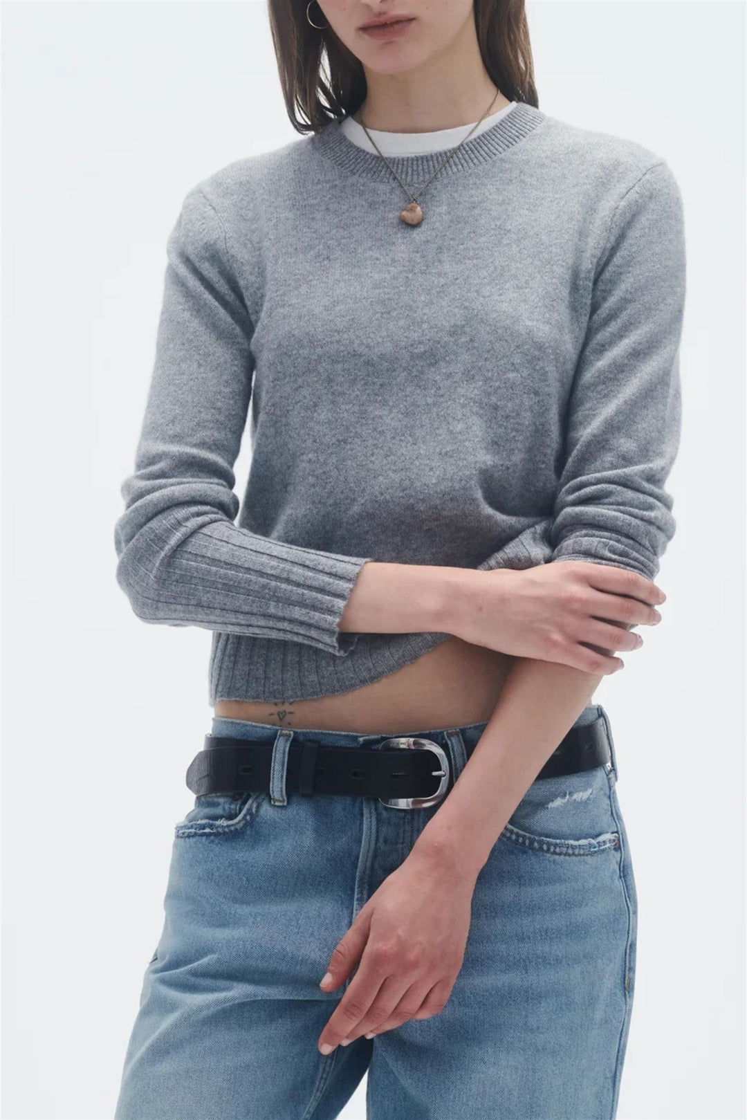 Shrunken Cashmere Crew Heather Grey