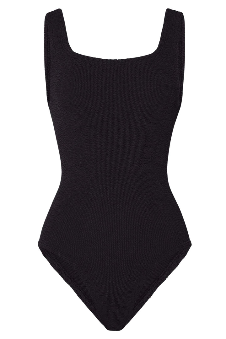 Coverage Square Neck Crinkle Swimsuit Black